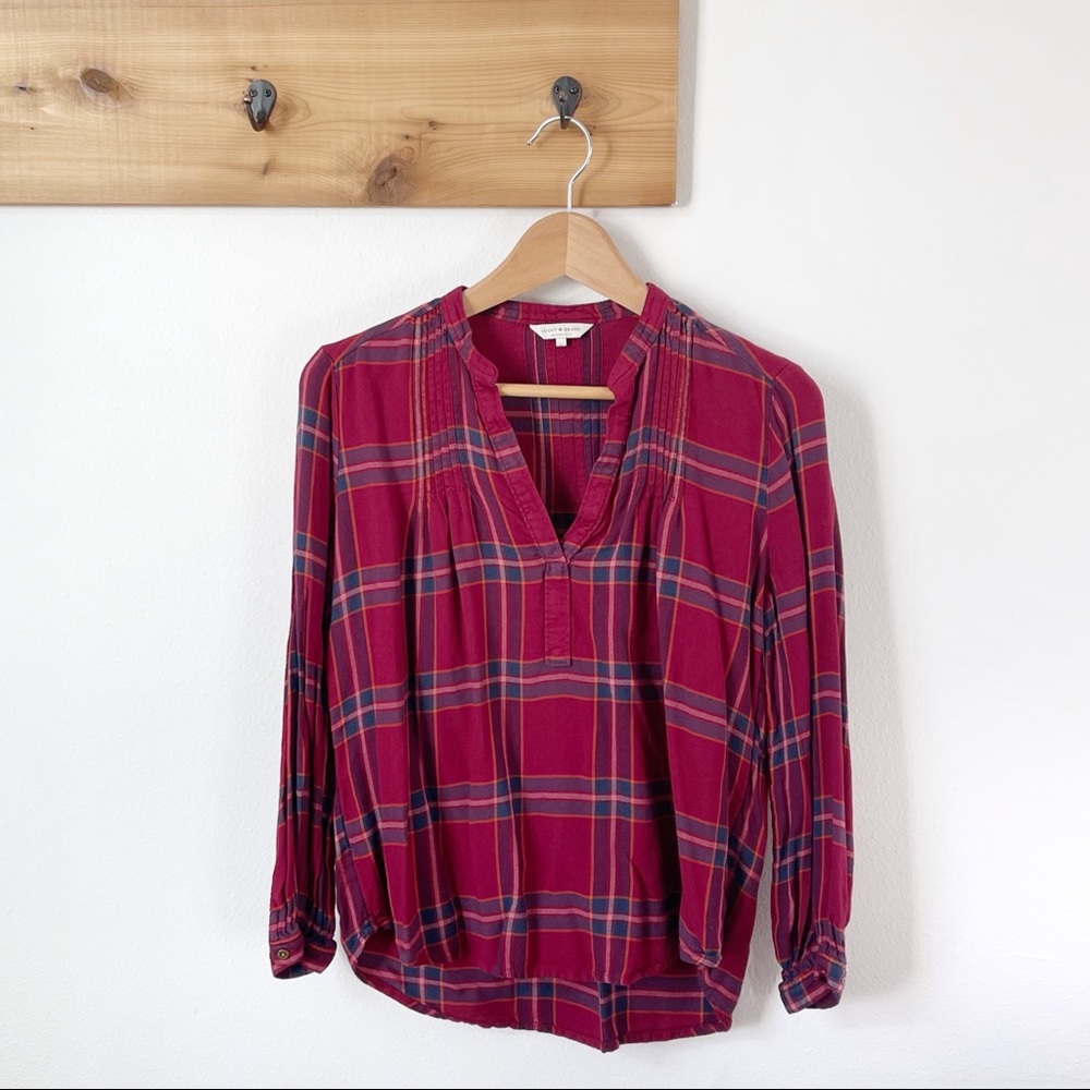 Lucky Brand Plaid Flannel Long Sleeve V-Neck Top Size Medium